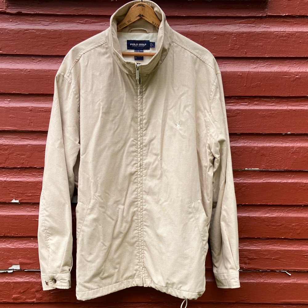 Ralph Lauren POLO Golf Vintage Tan & Cream Houndstooth Cotton Jacket Mens Size L - Picture 1 of 14